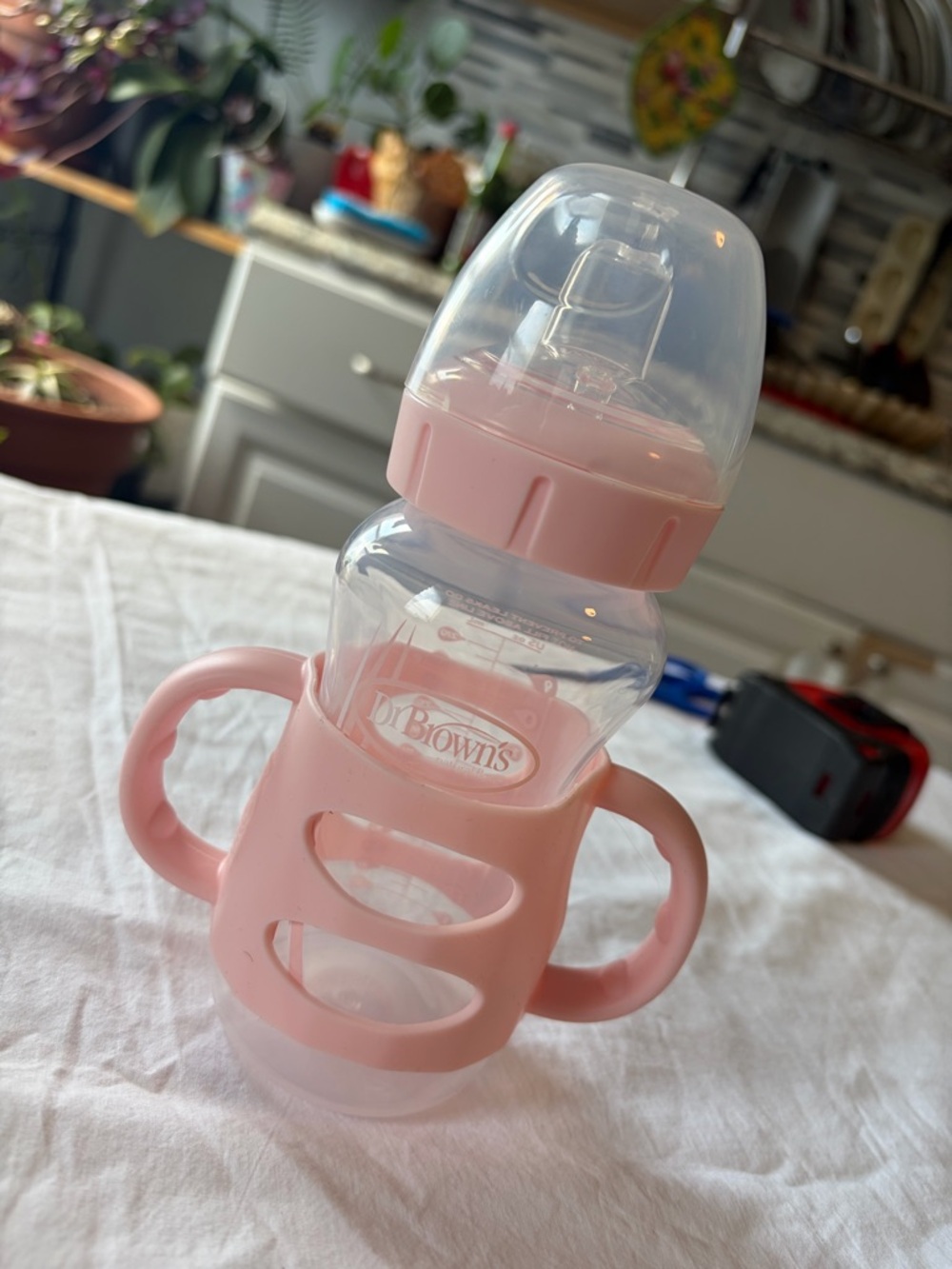 Dr. Brown's Pink Baby Bottle with Dual Easy-Grip Handles